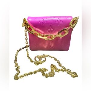 Vibrant Pink Mini Bag with Gold Chain